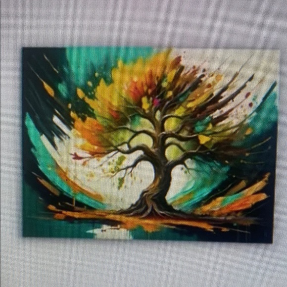 Other - A Wooden Frame - Abstract Retro Oil Painting, Colorful Big Tree Art Mural, Wall